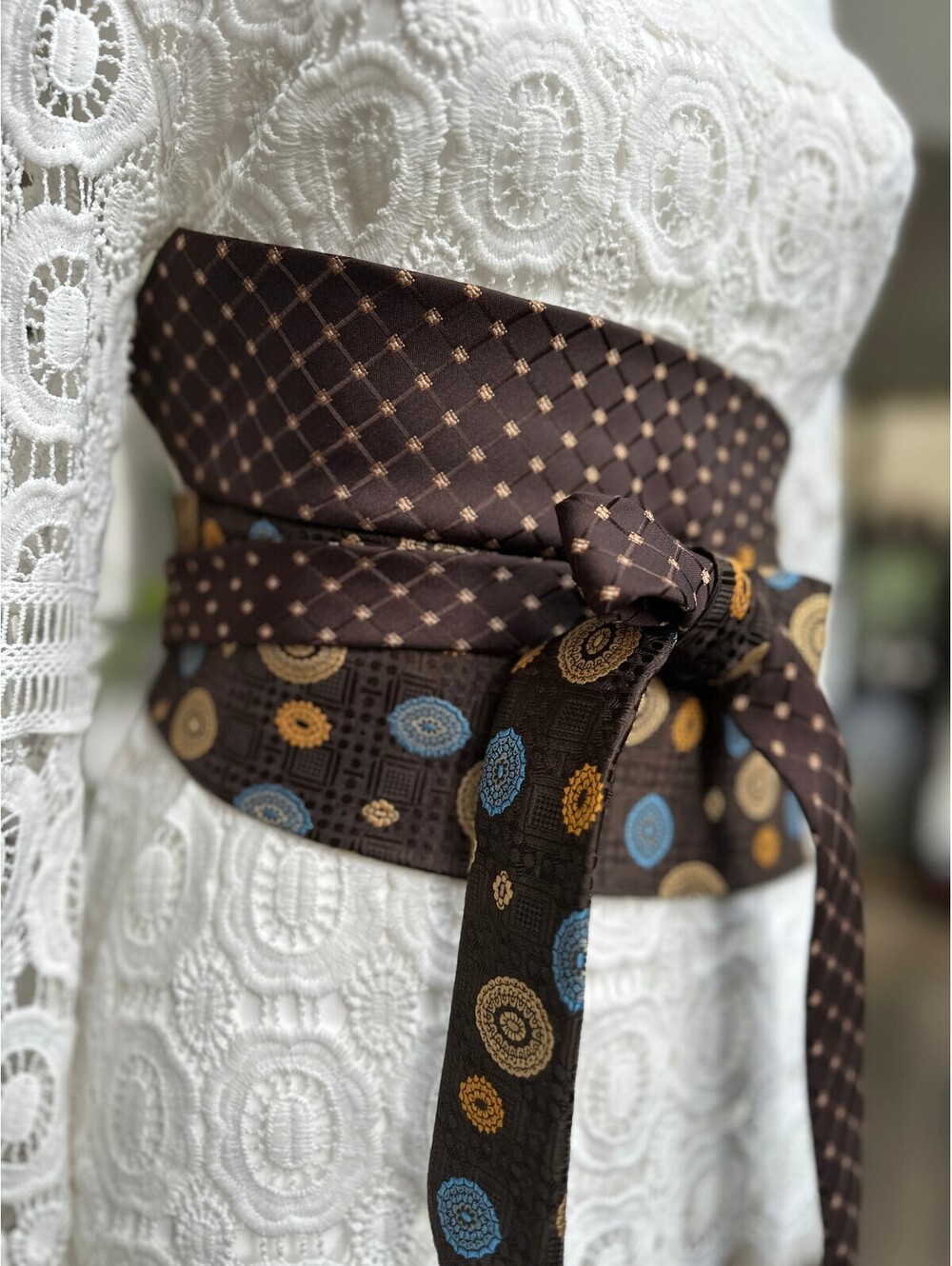 Upcycled Obi Belt | Corset Style Waist Belt | OOAK | OS | Vintage Reclaimed Ties - Picture 8 of 12